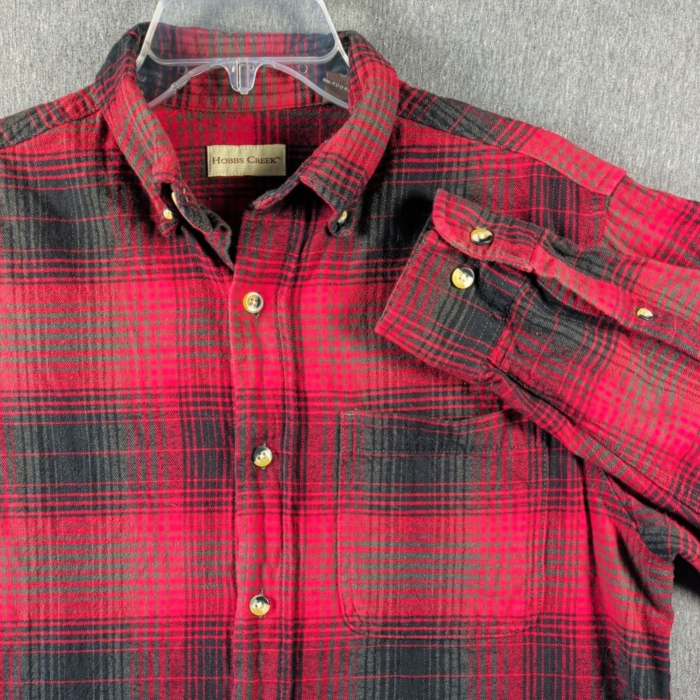 Hobbs Creek Sz S Red/Black Plaid Flannel  Shirt Cotton LS Button Grunge Indie